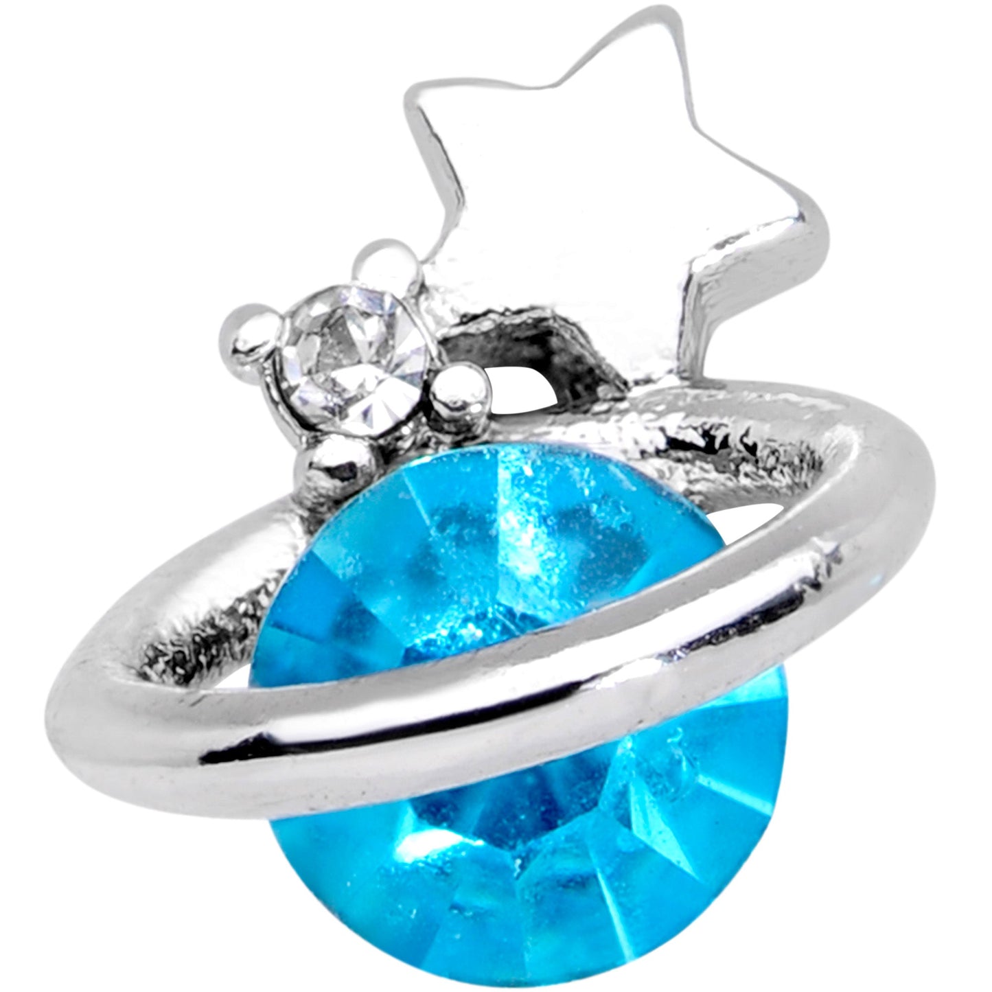 20G 1/4 Clear Blue Gem Star Saturn Nose Hoop