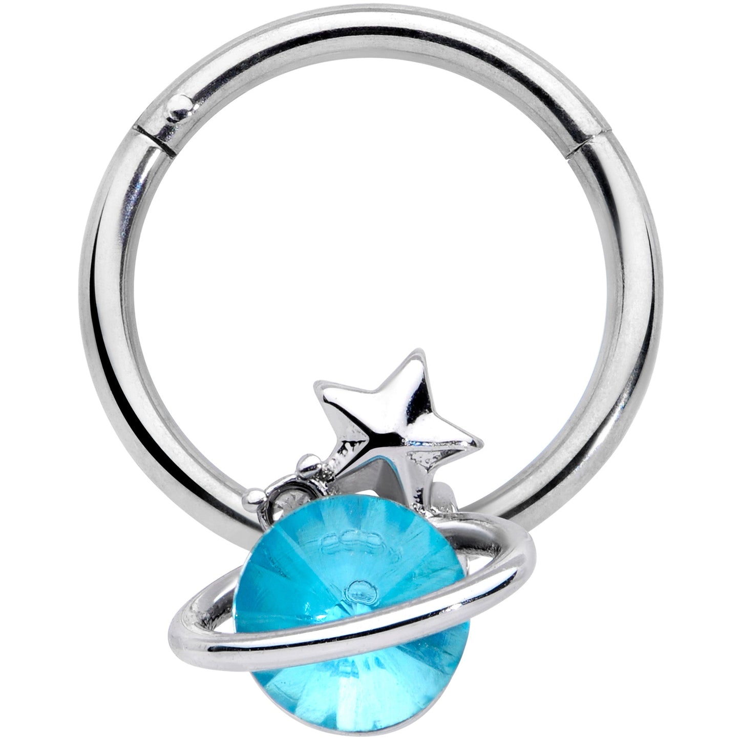 16G 3/8 Aqua Gem Star Saturn Planet Hinged Segment Ring
