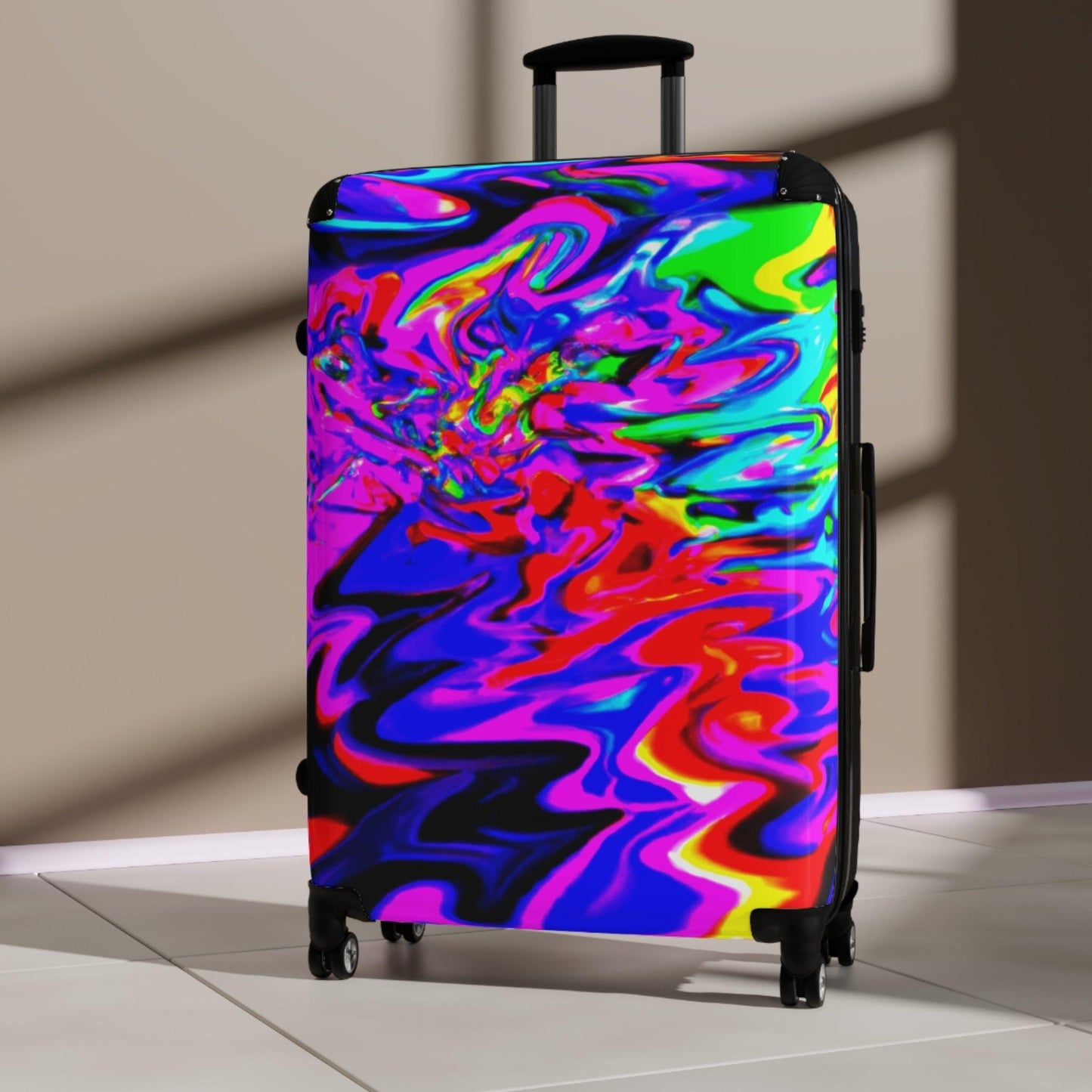 Lizard Vigilante Squiggly Colors Travel Suitcase – 360° Wheel Swivels, Adjustable Handle, Built-in Lock – Available in Small, Medium, and Large - Premium Bags from Printify - Just $219.99! Shop now at Lizard Vigilante