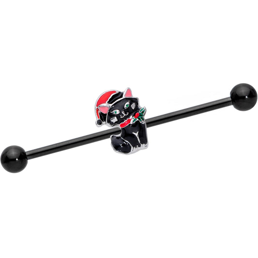 14G Black Santa Claus Black Cat Christmas Industrial Barbell 38mm
