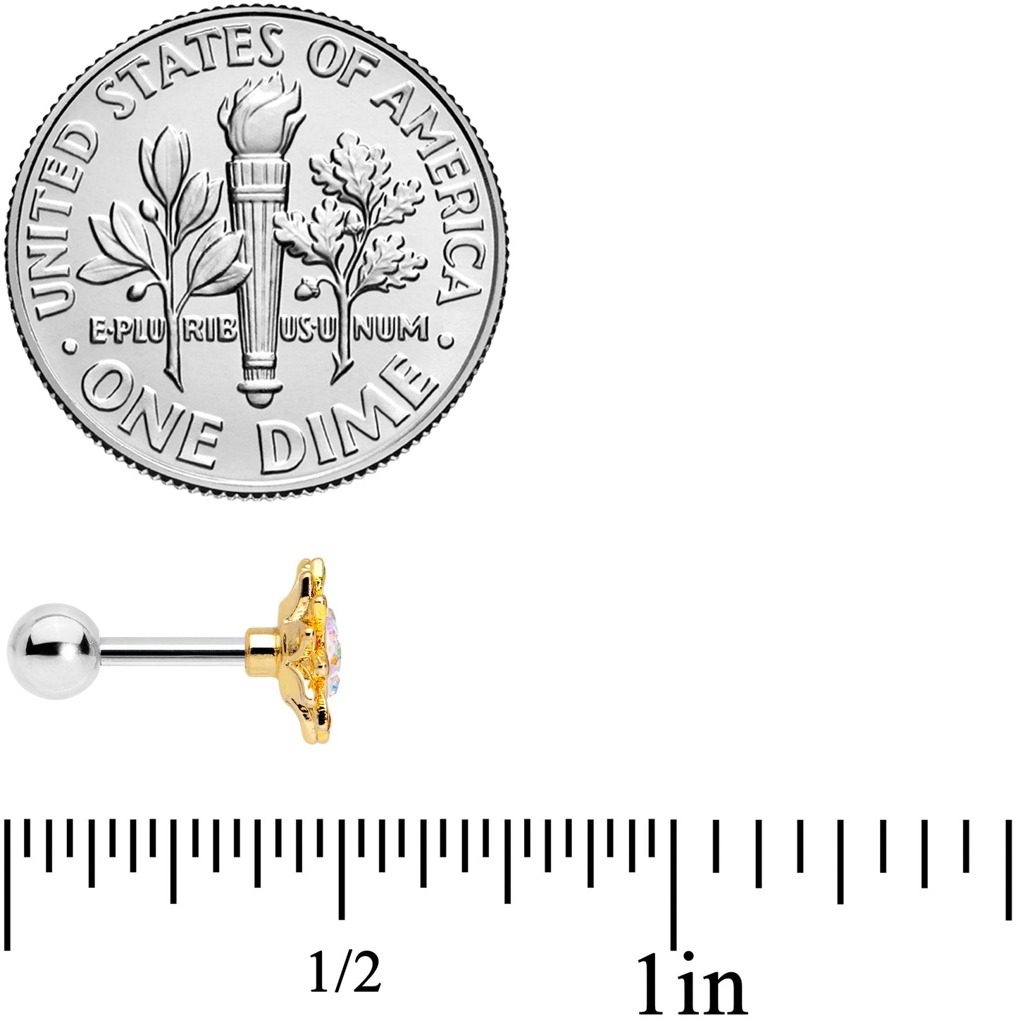 16G 1/4 Aurora Gem Scintillating Sunflower Cartilage Tragus