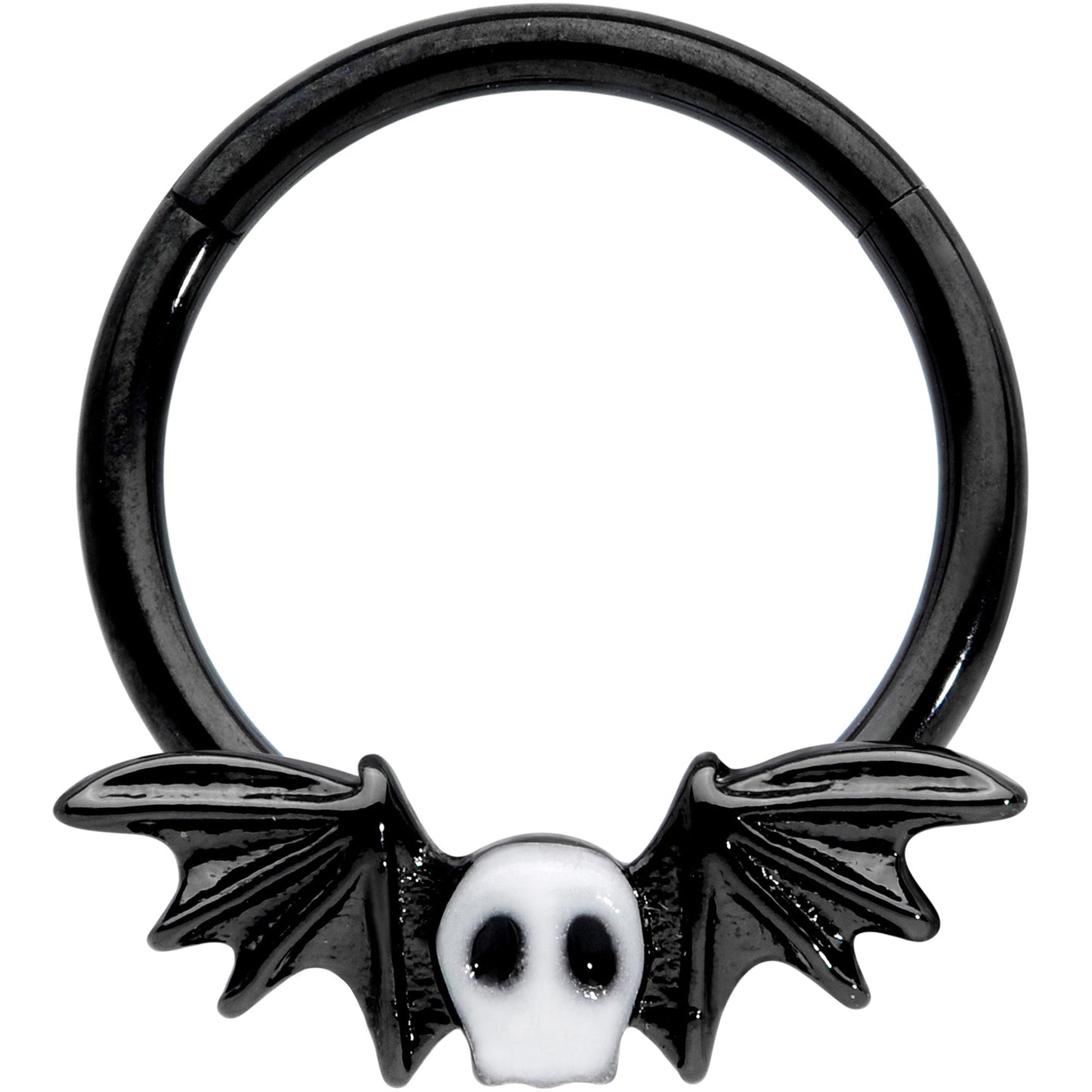 16G 3/8 Wing Skull Memento Mori Halloween Hinged Segment Ring