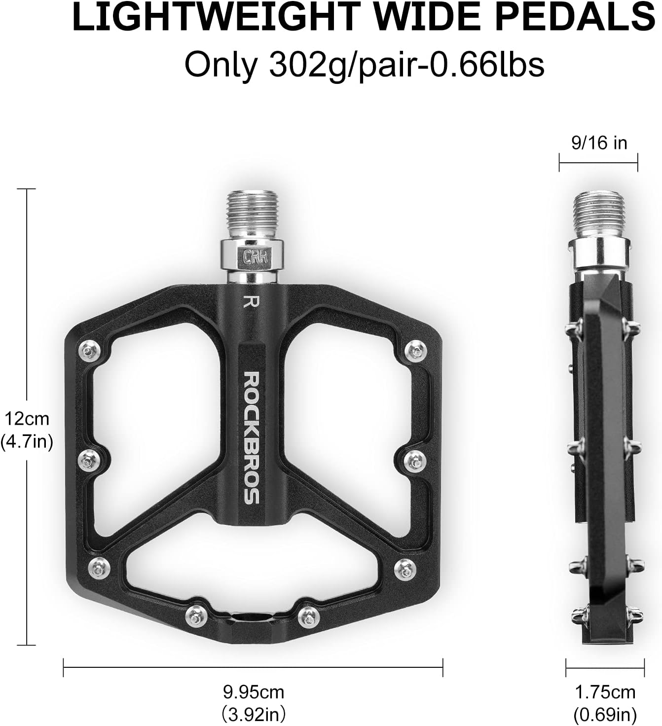 ROCKBROS Bike Pedals Lightweight Aluminum Platform 9/16'' Sealed Bearing