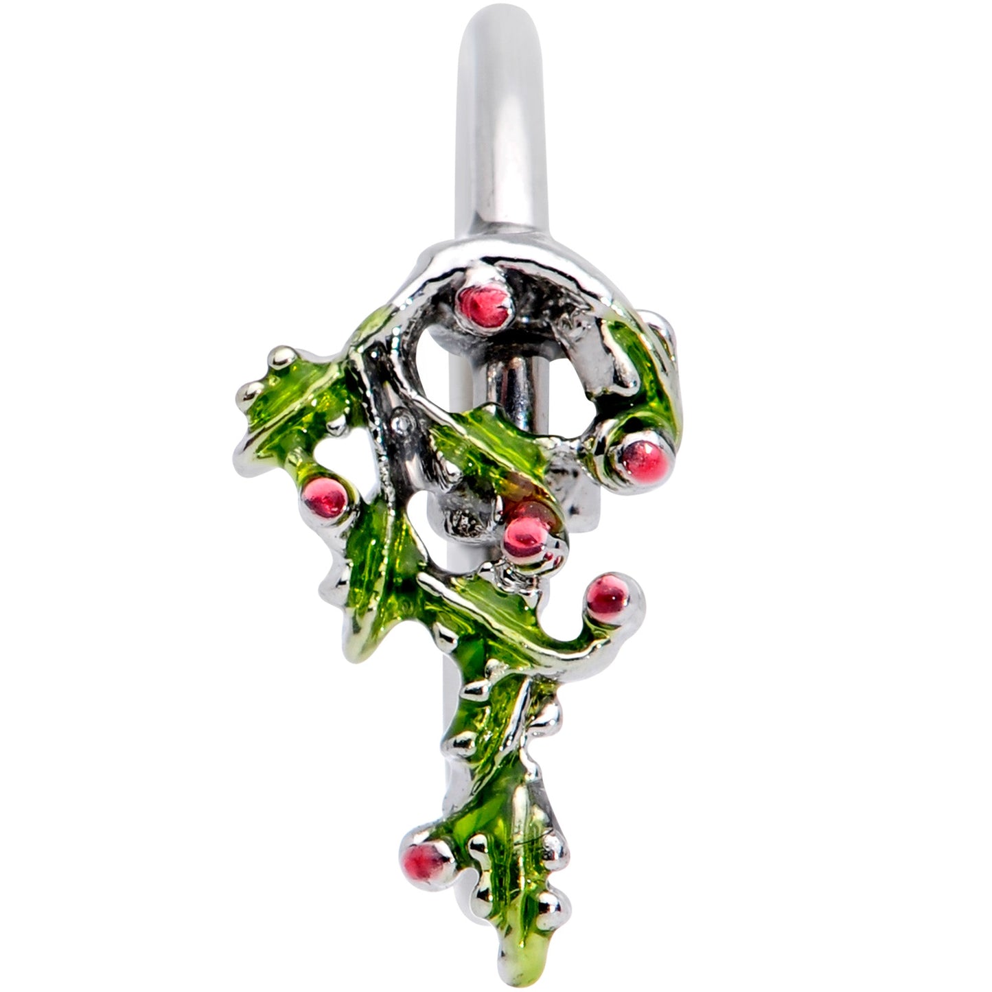 20G 5/16 Pink CZ Gem Candy Cane Holly Christmas Nose Hoop