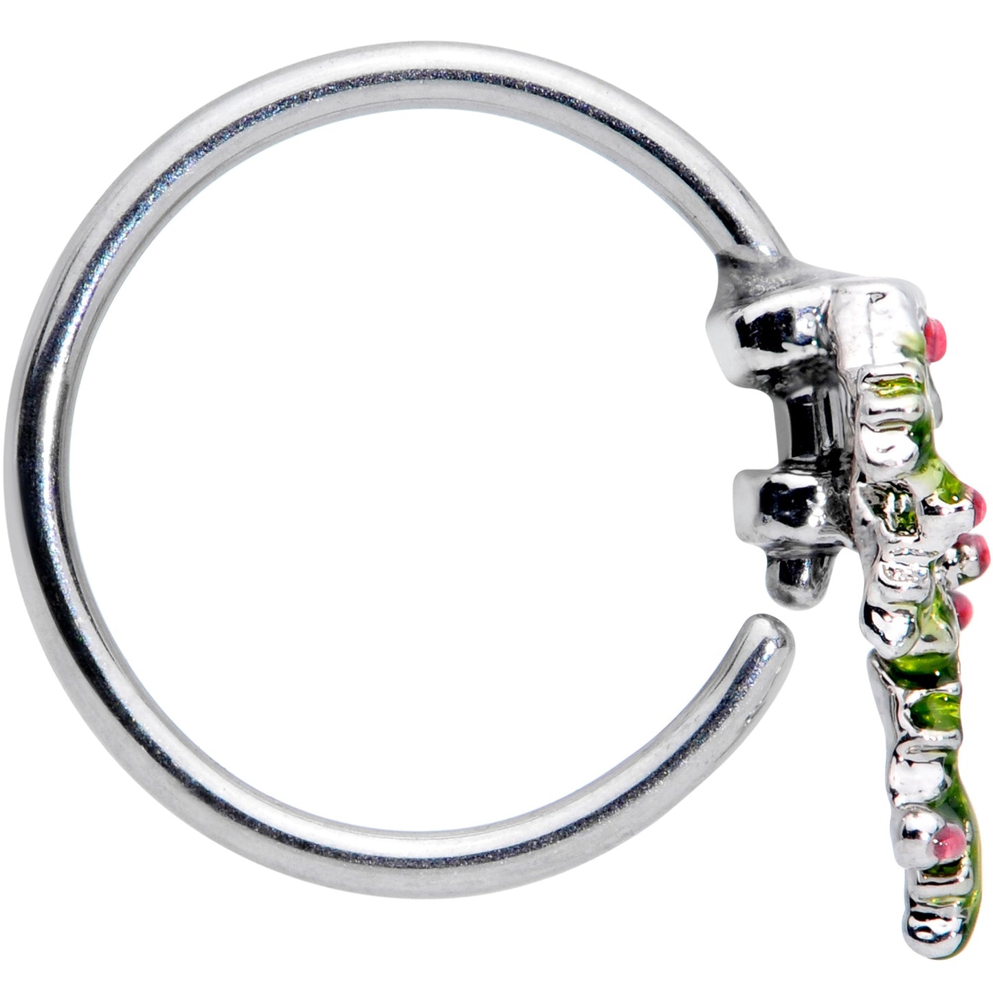 20G 5/16 Pink CZ Gem Candy Cane Holly Christmas Nose Hoop