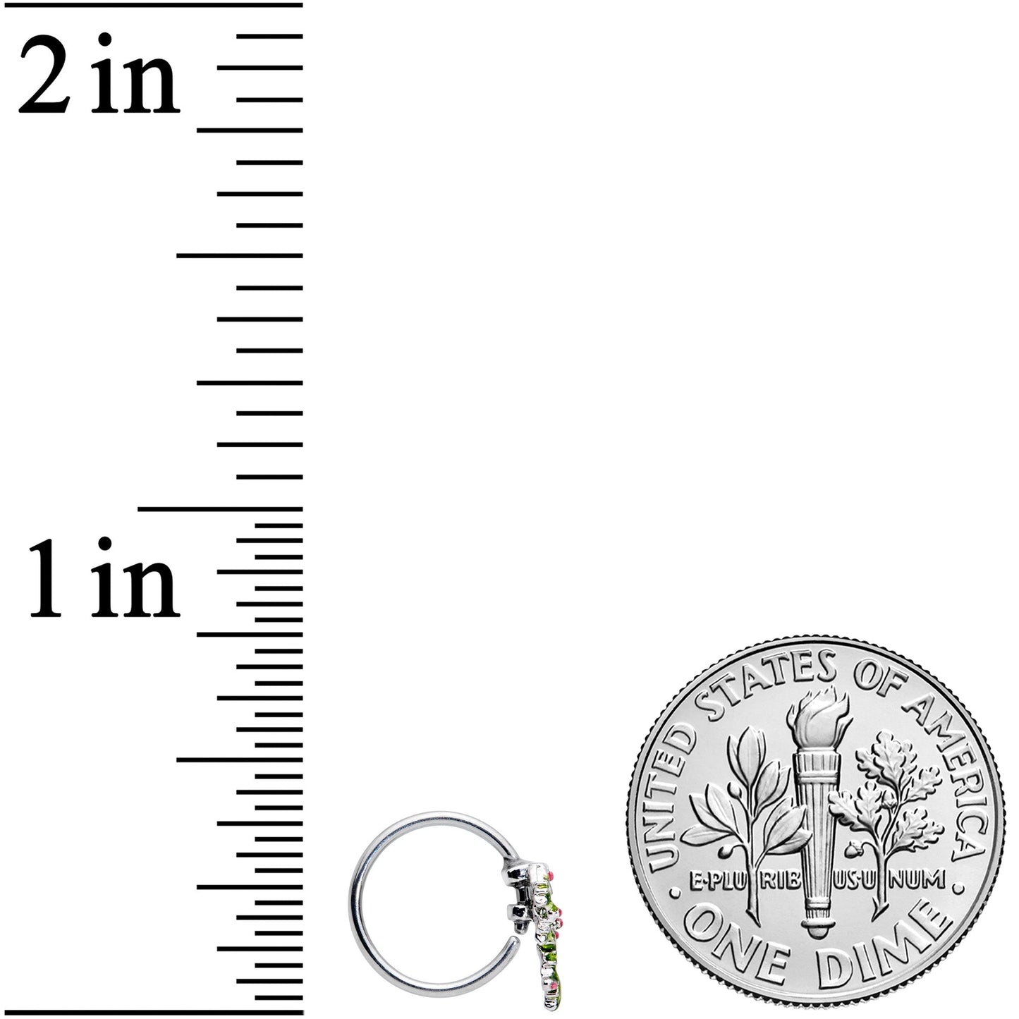 20G 5/16 Pink CZ Gem Candy Cane Holly Christmas Nose Hoop