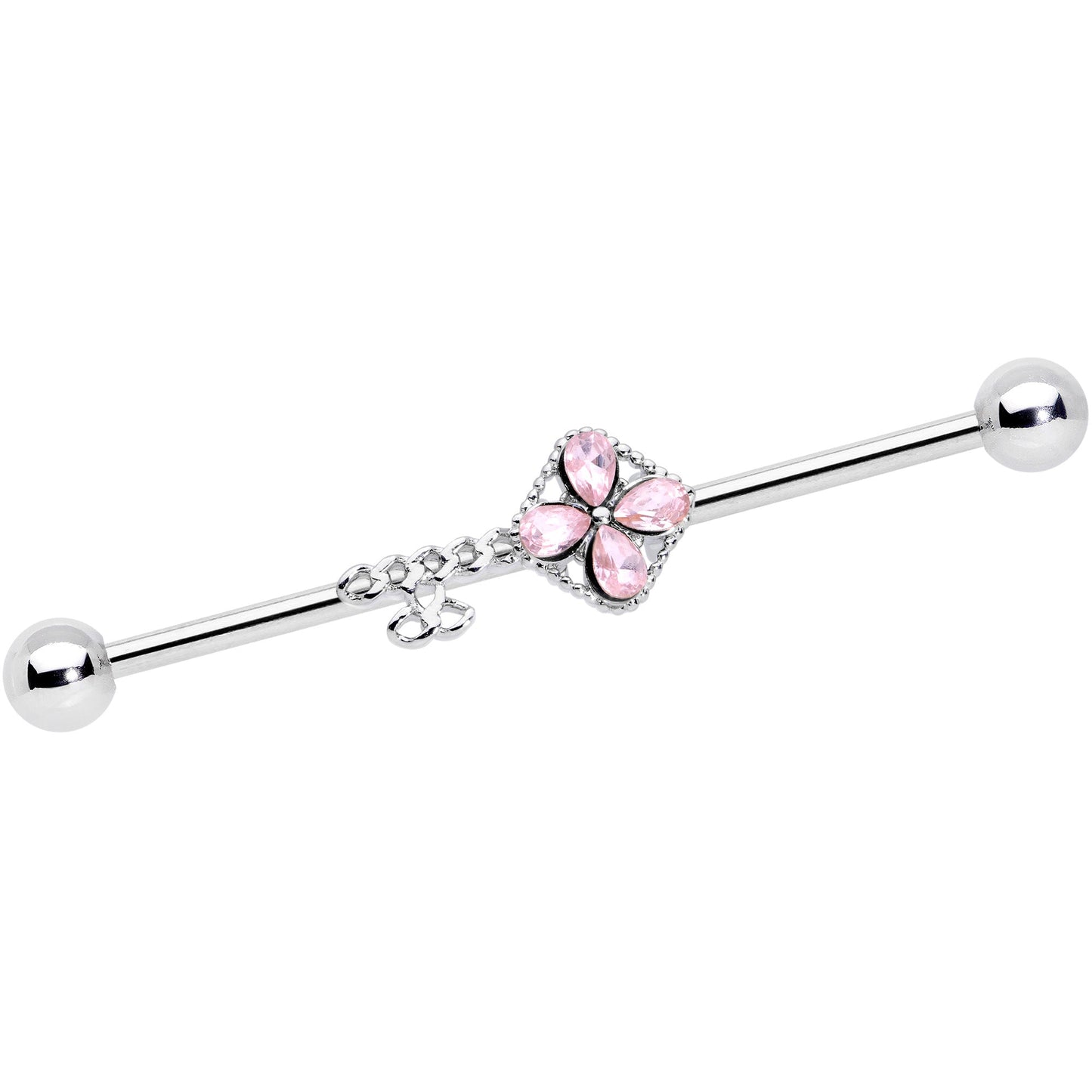 14G Pink Gem Open Key Industrial Barbell 38mm
