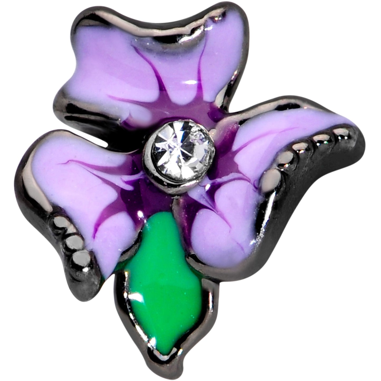 20G 5/16 Clear Gem Black Purple Iris Flower Nose Hoop