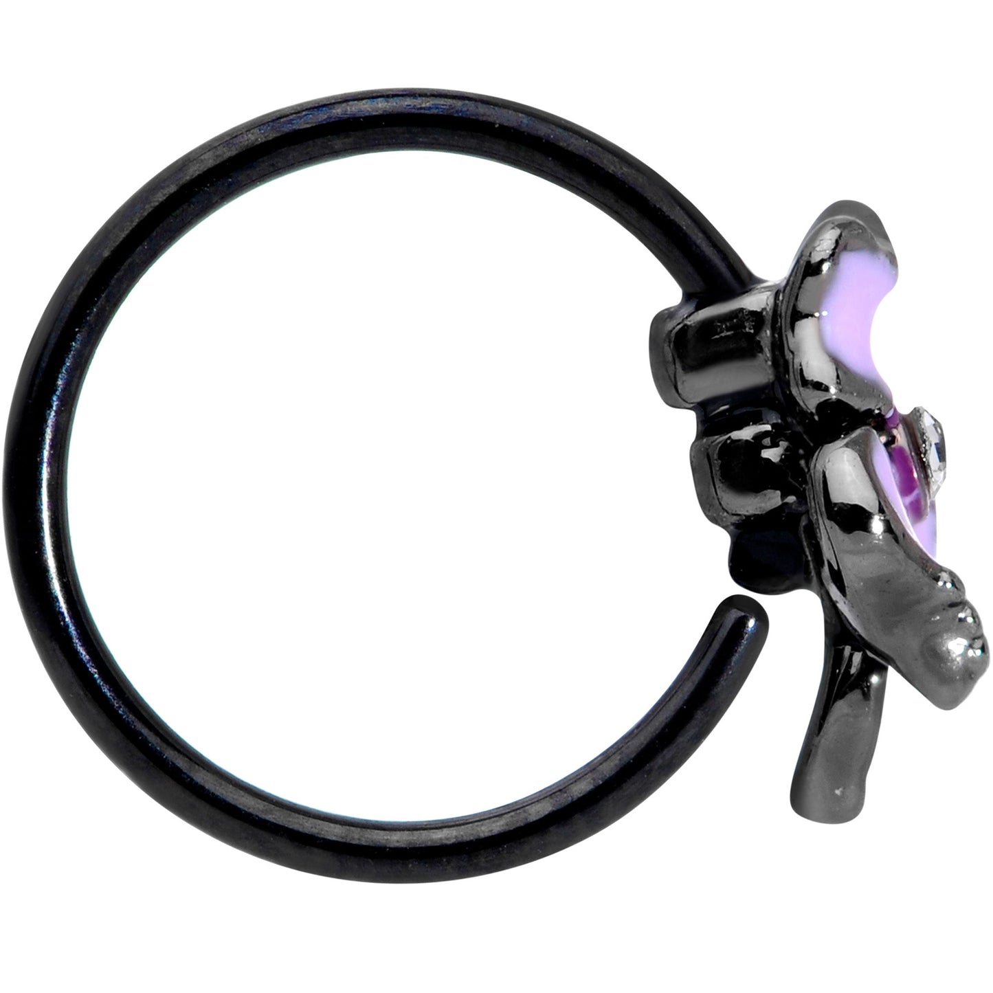 20G 5/16 Clear Gem Black Purple Iris Flower Nose Hoop
