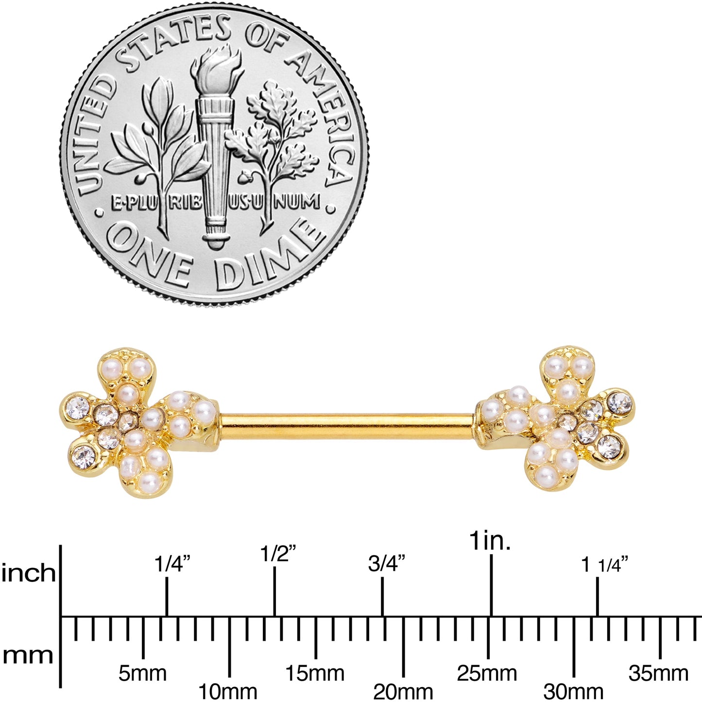 14G 9/16 Clear Gem Gold Tone Style Splat Barbell Nipple Ring Set