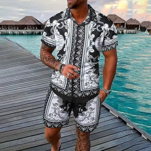 Fashion 3D Digital Printing Hawaiian Vacation Shirt Shorts