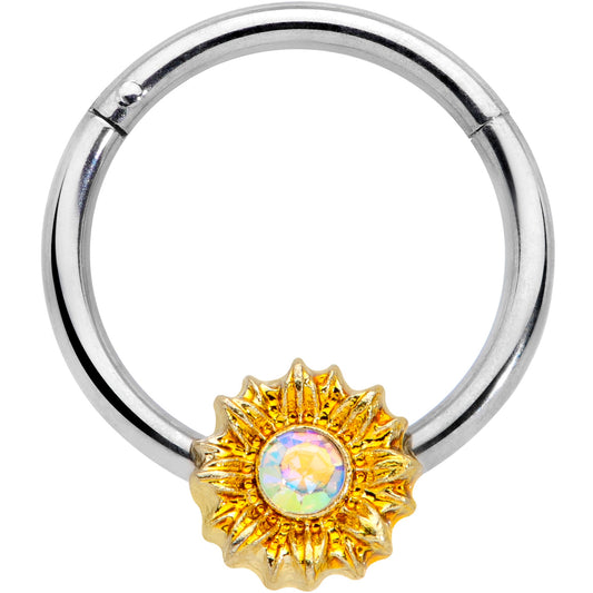 16G 3/8 Aurora Gem Sunflower Style Hinged Segment Ring