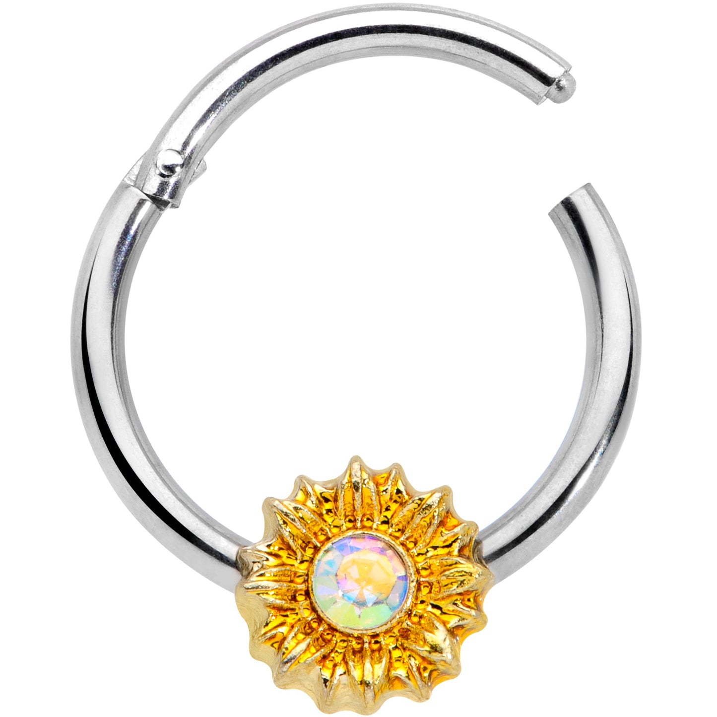 16G 3/8 Aurora Gem Sunflower Style Hinged Segment Ring