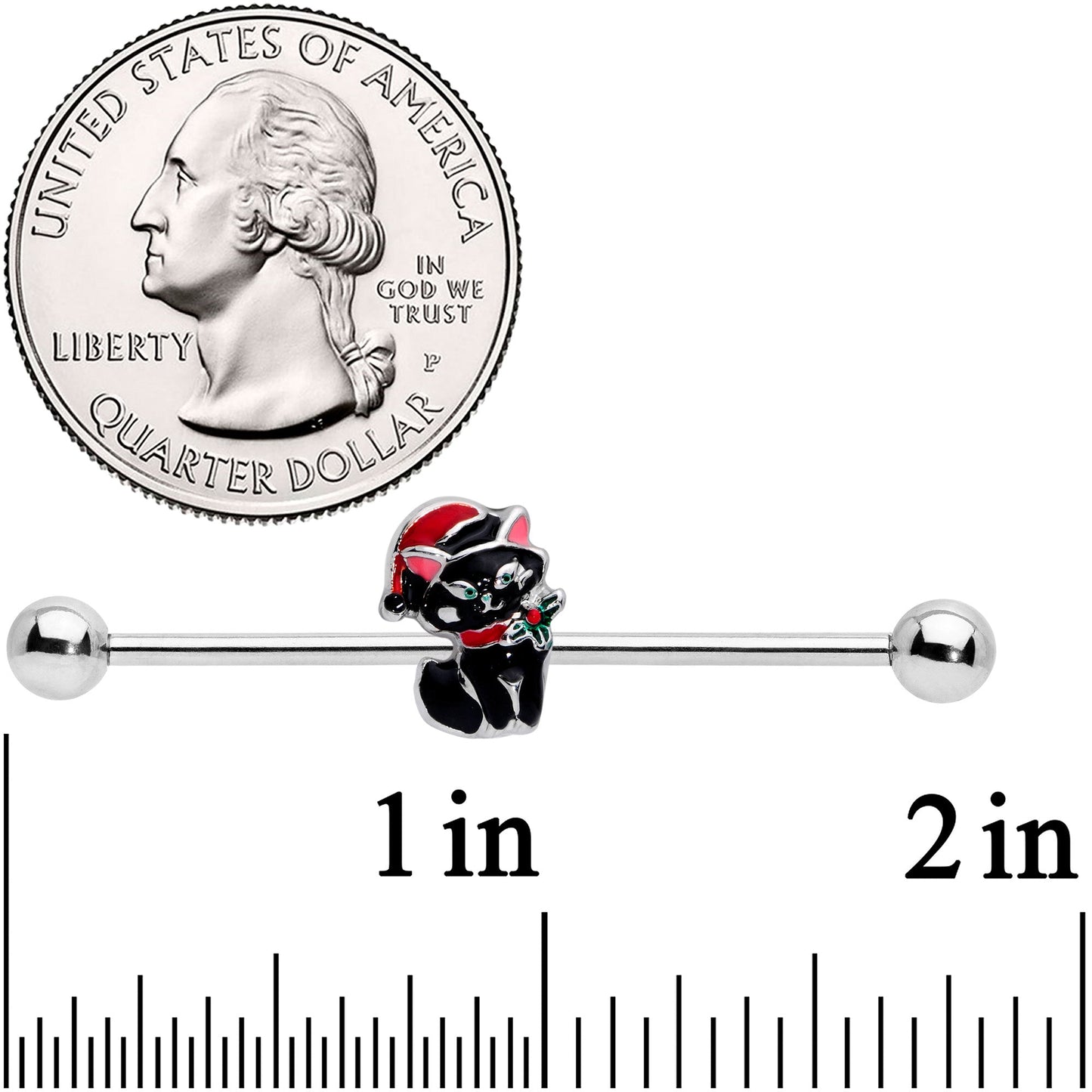 14G Black Cat Santa Hat Christmas Industrial Barbell 38mm