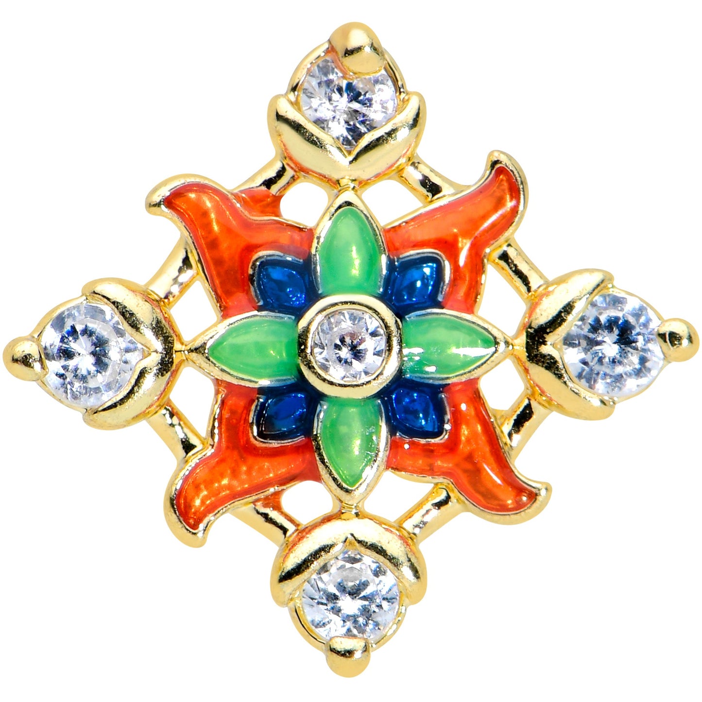 16G 1/4 Clear CZ Gem Gold Tone Color Crest Labret Monroe Tragus