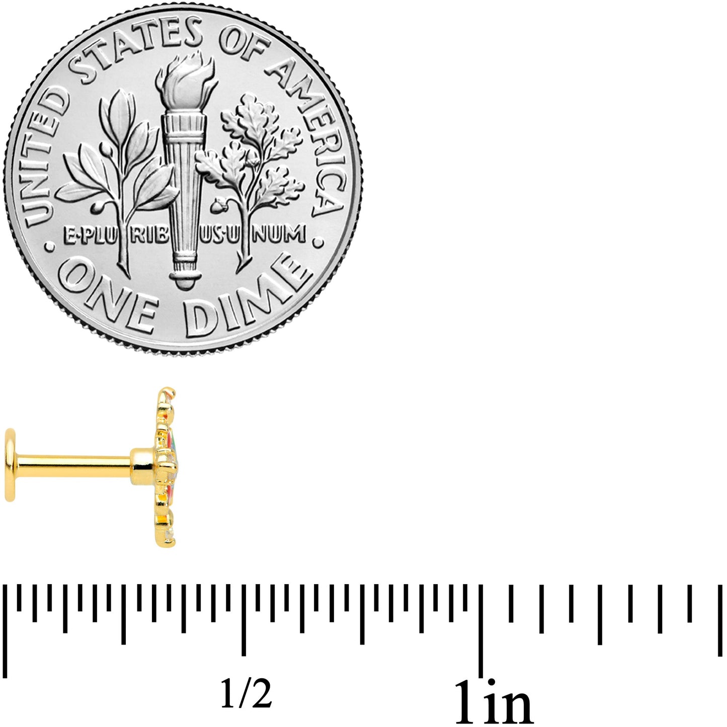 16G 1/4 Clear CZ Gem Gold Tone Color Crest Labret Monroe Tragus