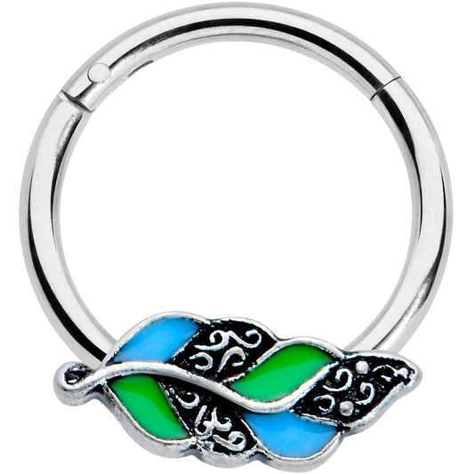 16G 3/8 Filigree Blue Green Leaves Hinged Segment Ring