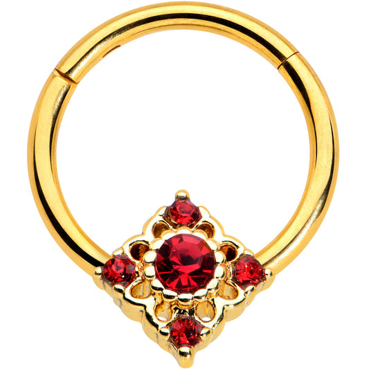 16G 3/8 Red Gem Gold Tone Regal Rhombus Hinged Segment Ring