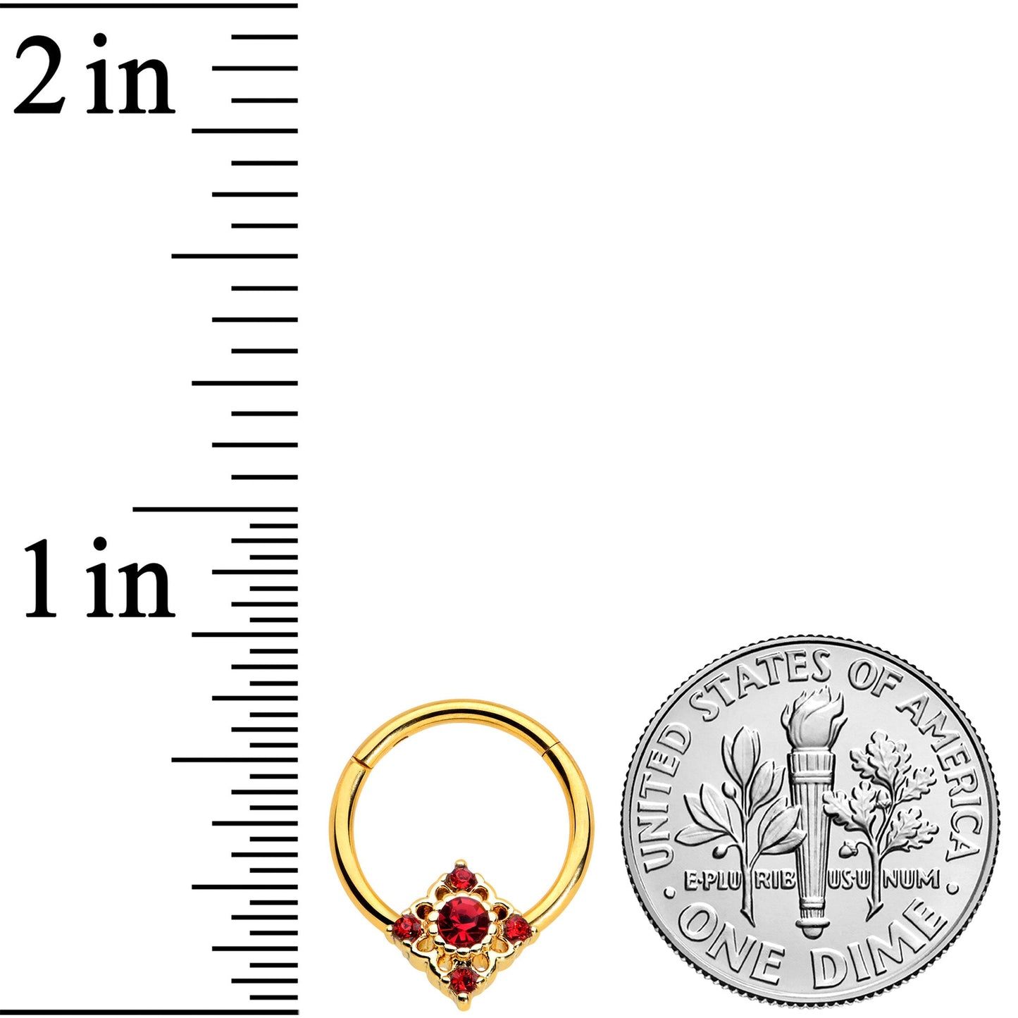 16G 3/8 Red Gem Gold Tone Regal Rhombus Hinged Segment Ring