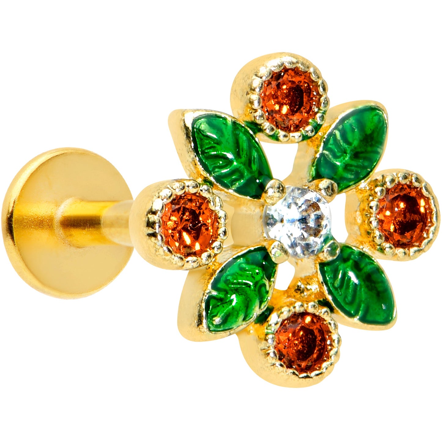 16G 5/16 Red Gem Gold Tone Crest Christmas Labret Monroe Tragus