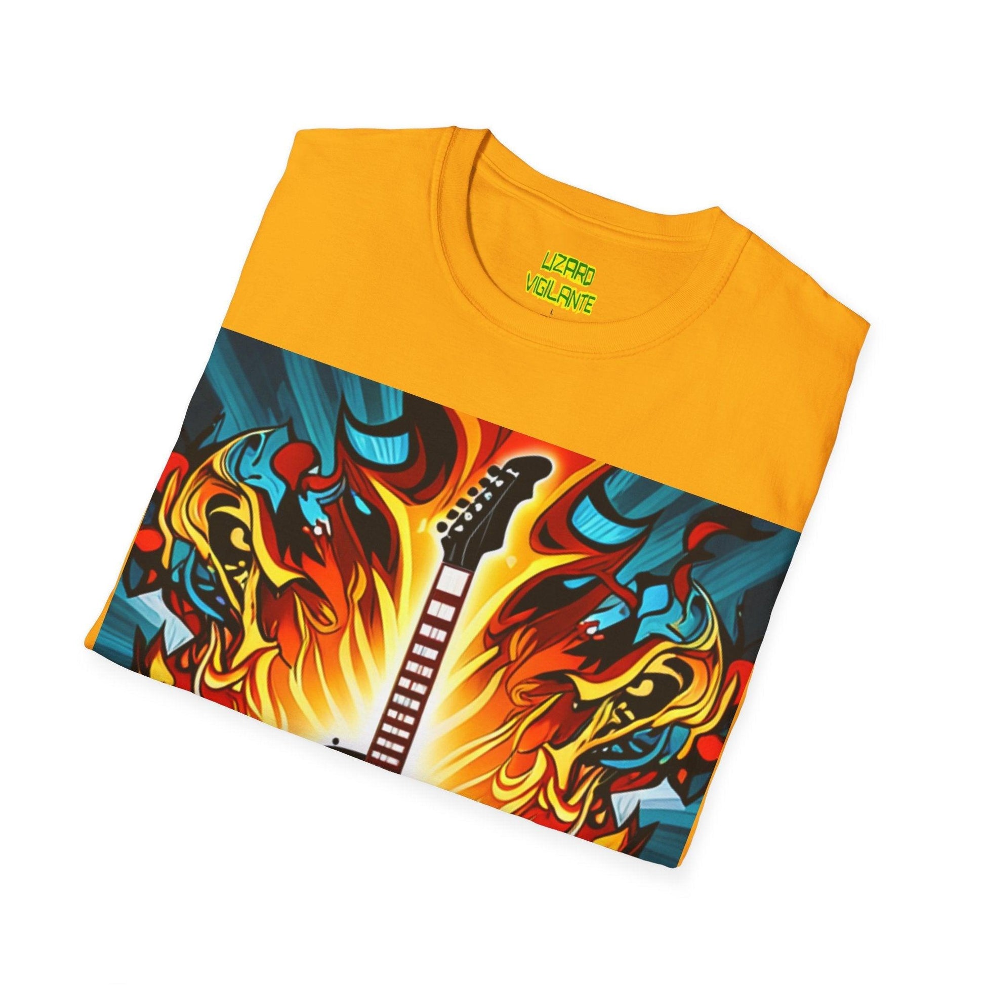 Electric Guitar Ablaze Unisex Softstyle T-Shirt - Lizard Vigilante