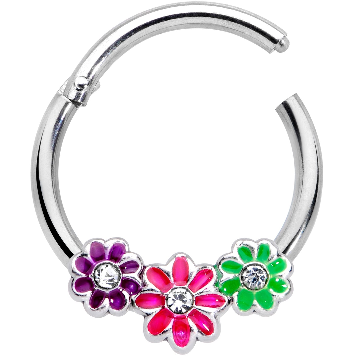 16G 3/8 Clear Gem Floral Garland Hinged Segment Ring