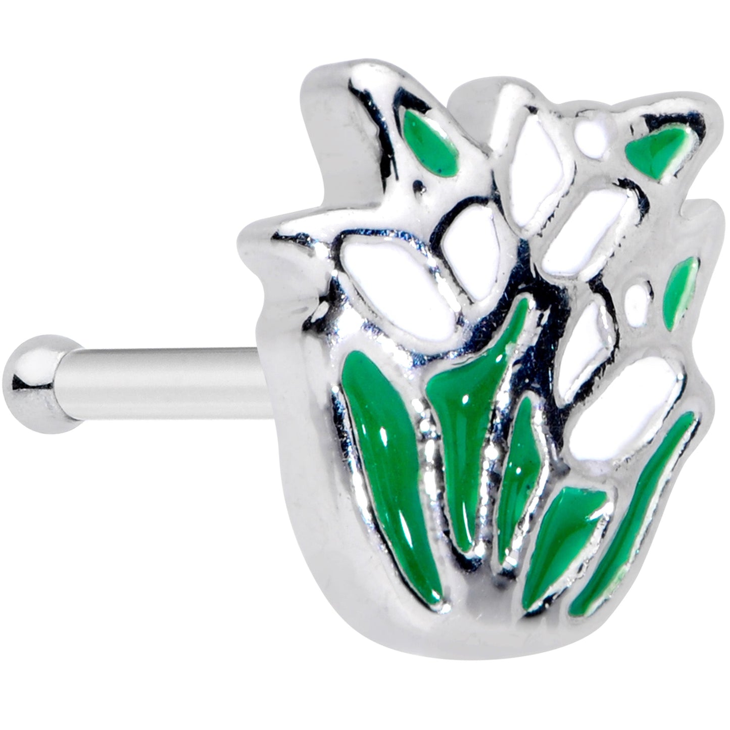 20G 1/4 Springtime White Tulip Flowers Nose Bone