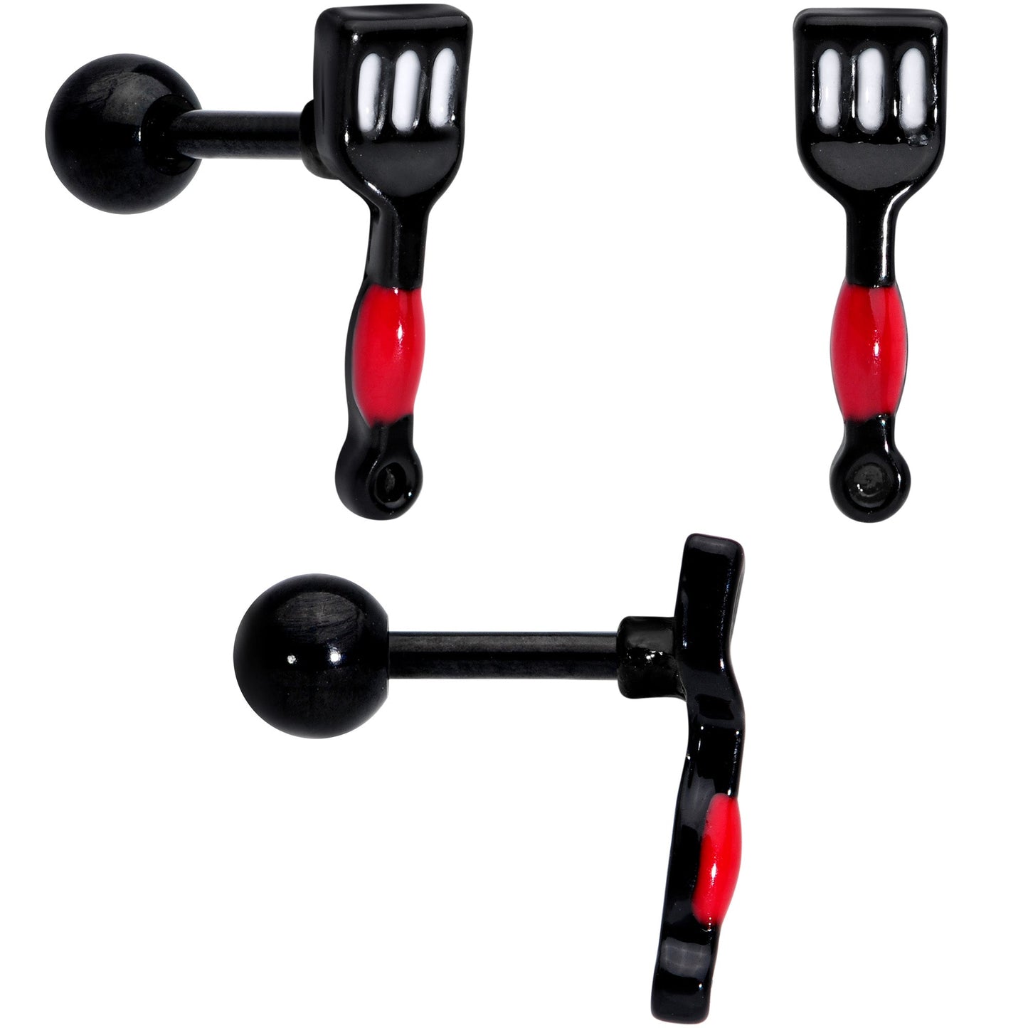 16G 1/4 Black Spatula Kitchen Cooking Cartilage Earring Set of 2