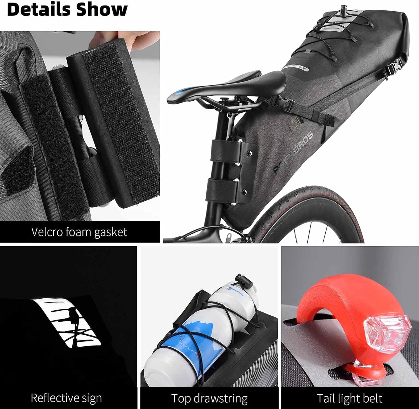 ROCKBROS Waterproof Bikepacking Saddle Bag 14L Adjustable Capacity Easy Install