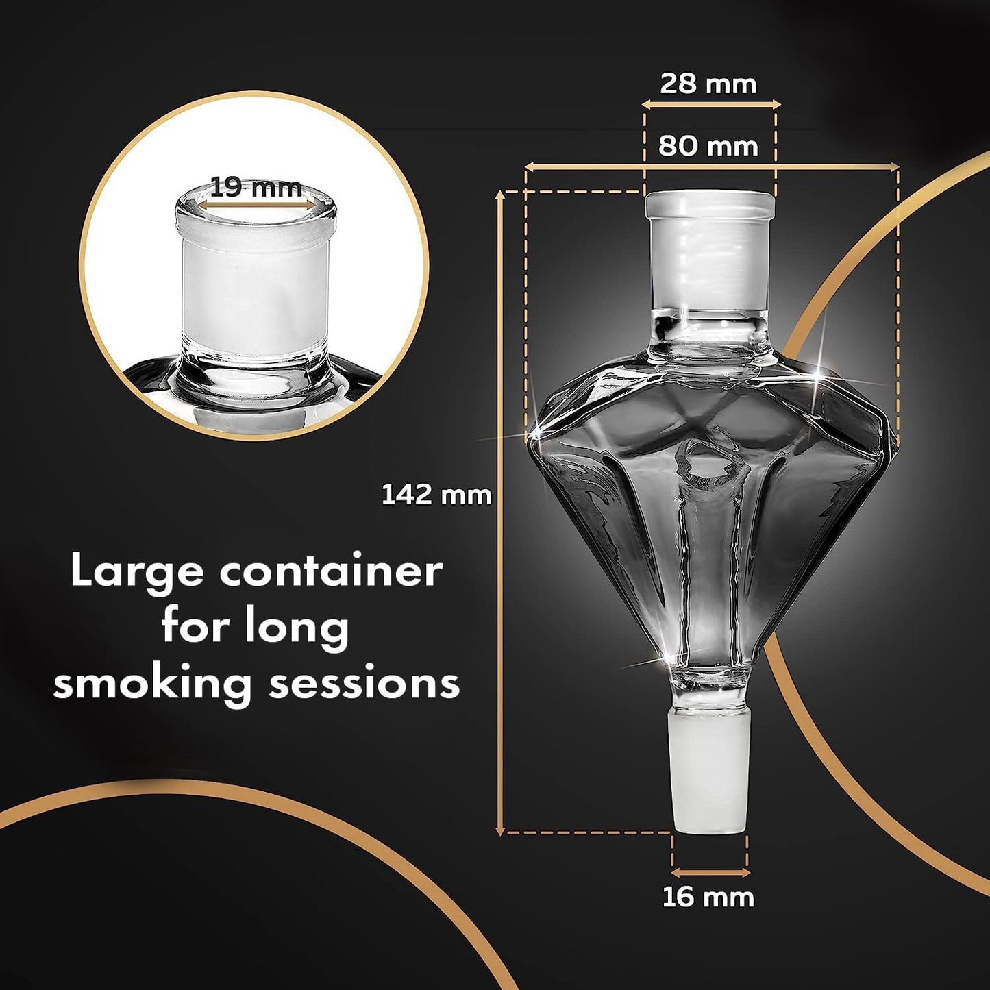 Shisha Molasses Catcher Diamond - Black Diamond - for All Shishas with 18/8 Cut, Extra Hardened Borosilicate Glass in Black, 100% More Draft and Clean Water Pipe