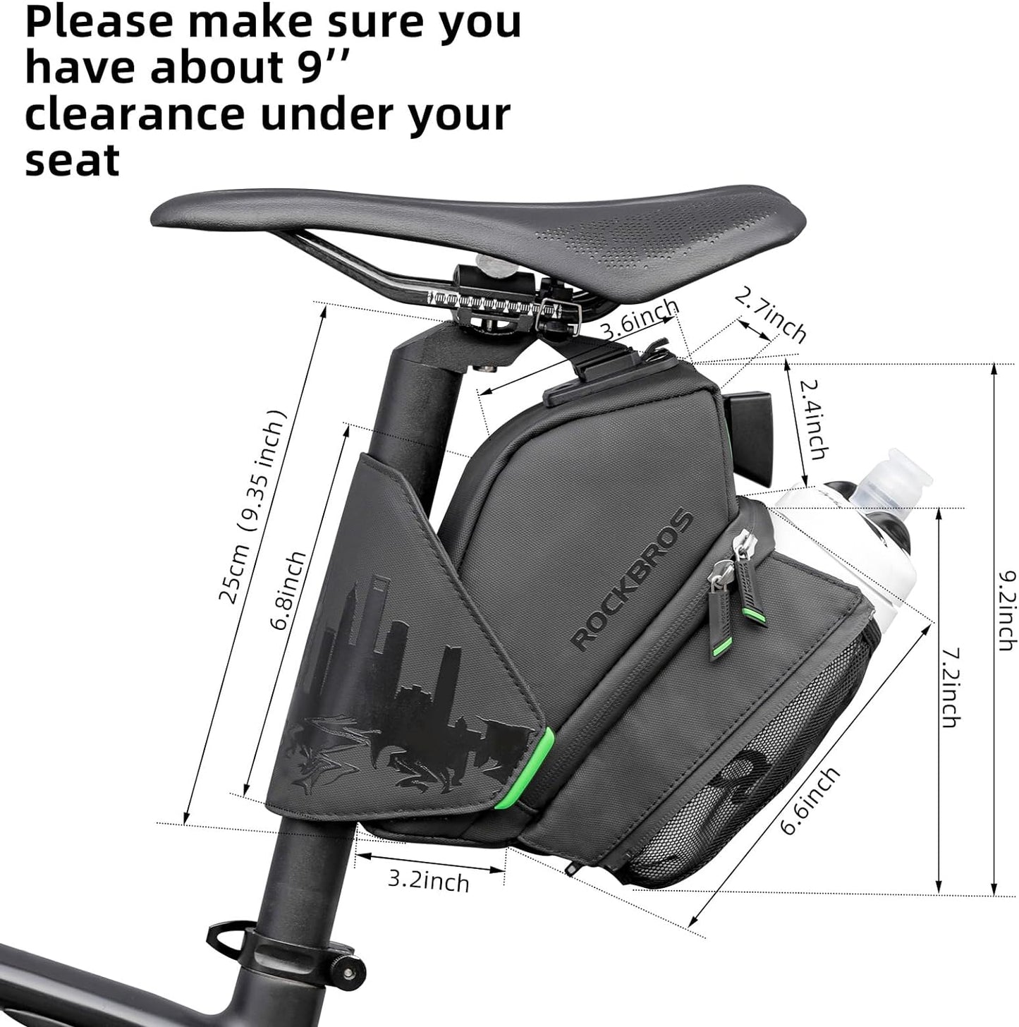 ROCKBROS Waterproof Bike Saddle Bag with Water Bottle Holder