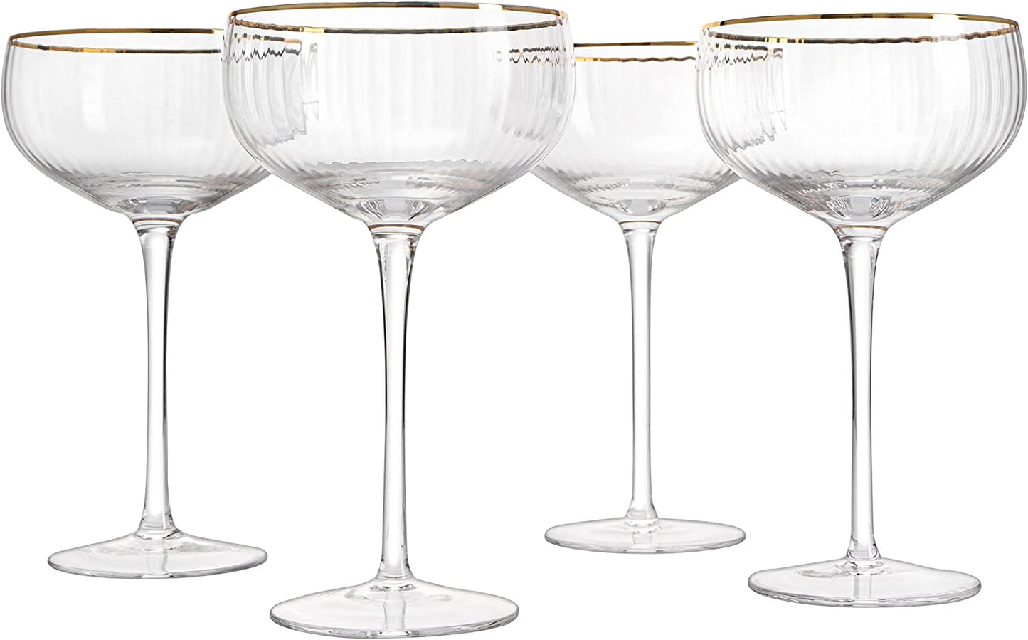 Coupe Cocktail Glasses 7 oz, Set of 4 Classic Manhattan Glasses For Cocktails, Libbey Champagne Coupe, Classic Coupe Glasses with Gold Rim, Crystal with Stems Wine Savant