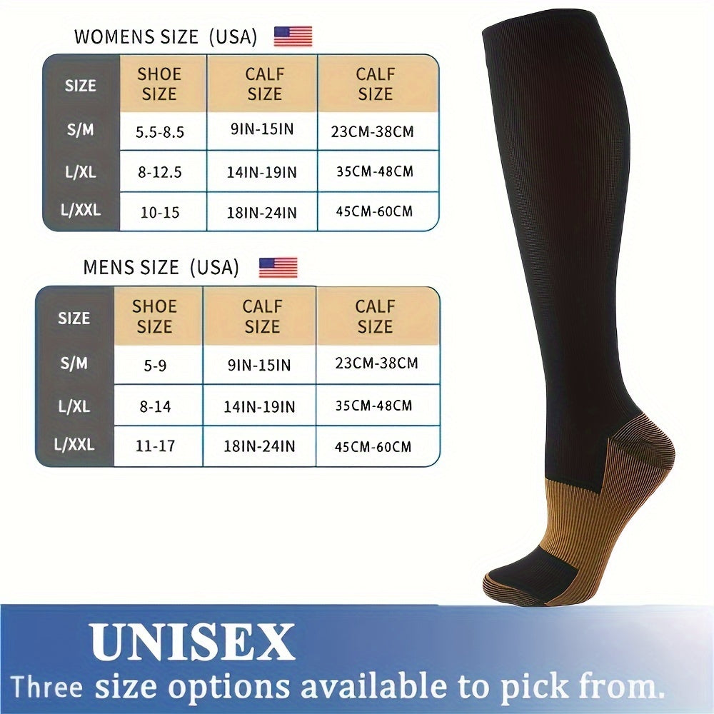 8 Pairs Copper-infused Unisex Compression Socks - Enhanced Circulation Support (10-20 MMHG) - Comfortable Knee High for Nurses, Pregnancy, Running, Hiking, Cycling