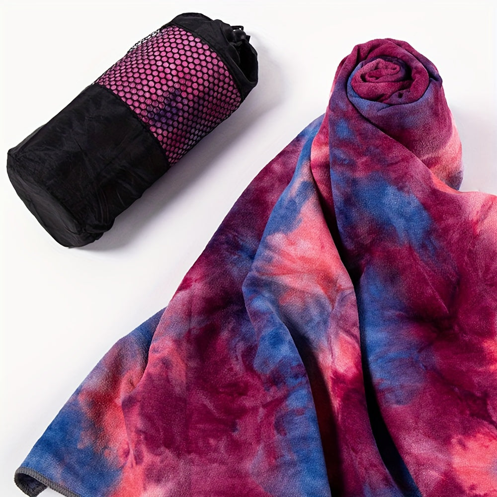 1pc Vibrant Tie-Dye Sweat-Absorbent Non-Slip Yoga Towel with Storage Bag - Soft, Foldable Sports Blanket for Outdoor, Gym, Pilates & Fitness Training, Machine Washable Polyester/Nylon