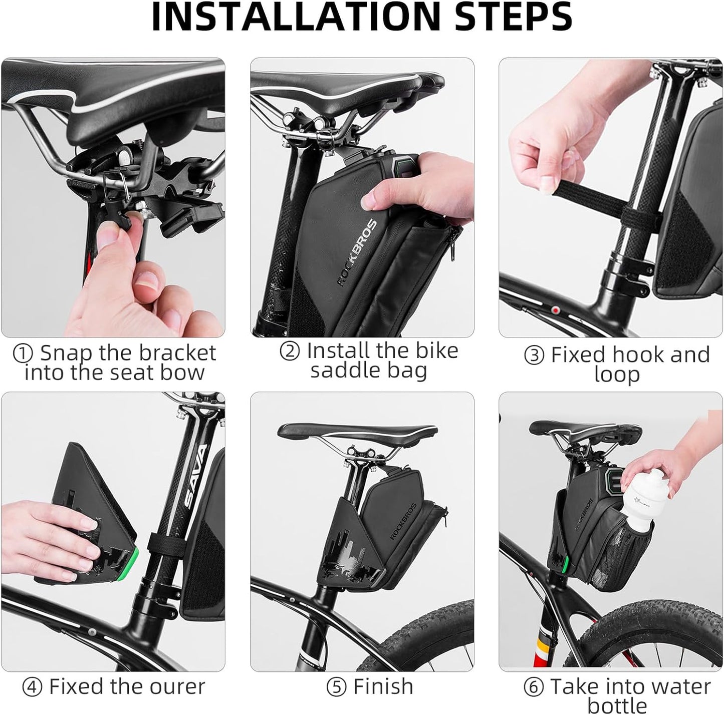 ROCKBROS Waterproof Bike Saddle Bag with Water Bottle Holder