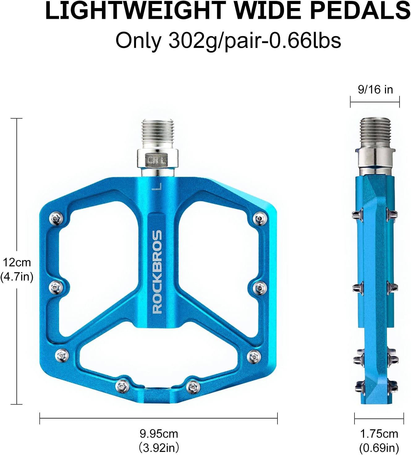 ROCKBROS Bike Pedals Lightweight Aluminum Platform 9/16'' Sealed Bearing