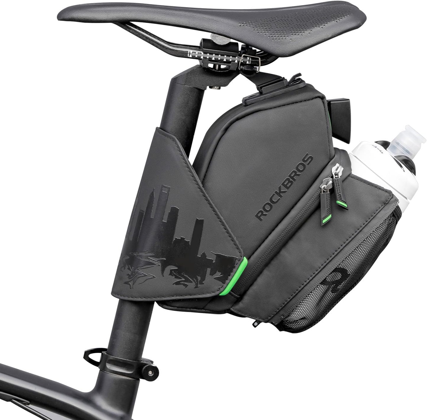 ROCKBROS Waterproof Bike Saddle Bag with Water Bottle Holder