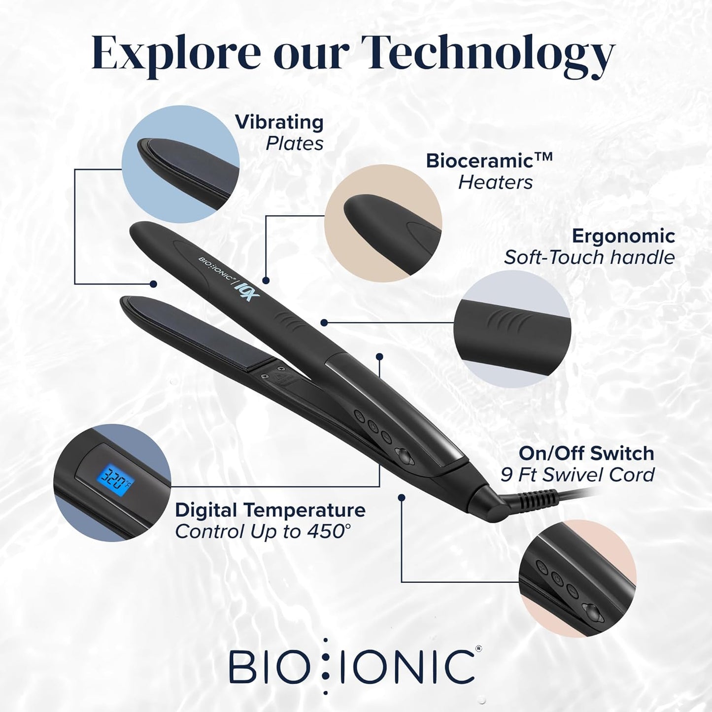 Bio Ionic 10X Styling Iron, Hair Straightener with 1" Sonic Vibrating Plates, Flat Iron with Moisturizing Heat Technology, Versatile Hair Straightener and Curler
