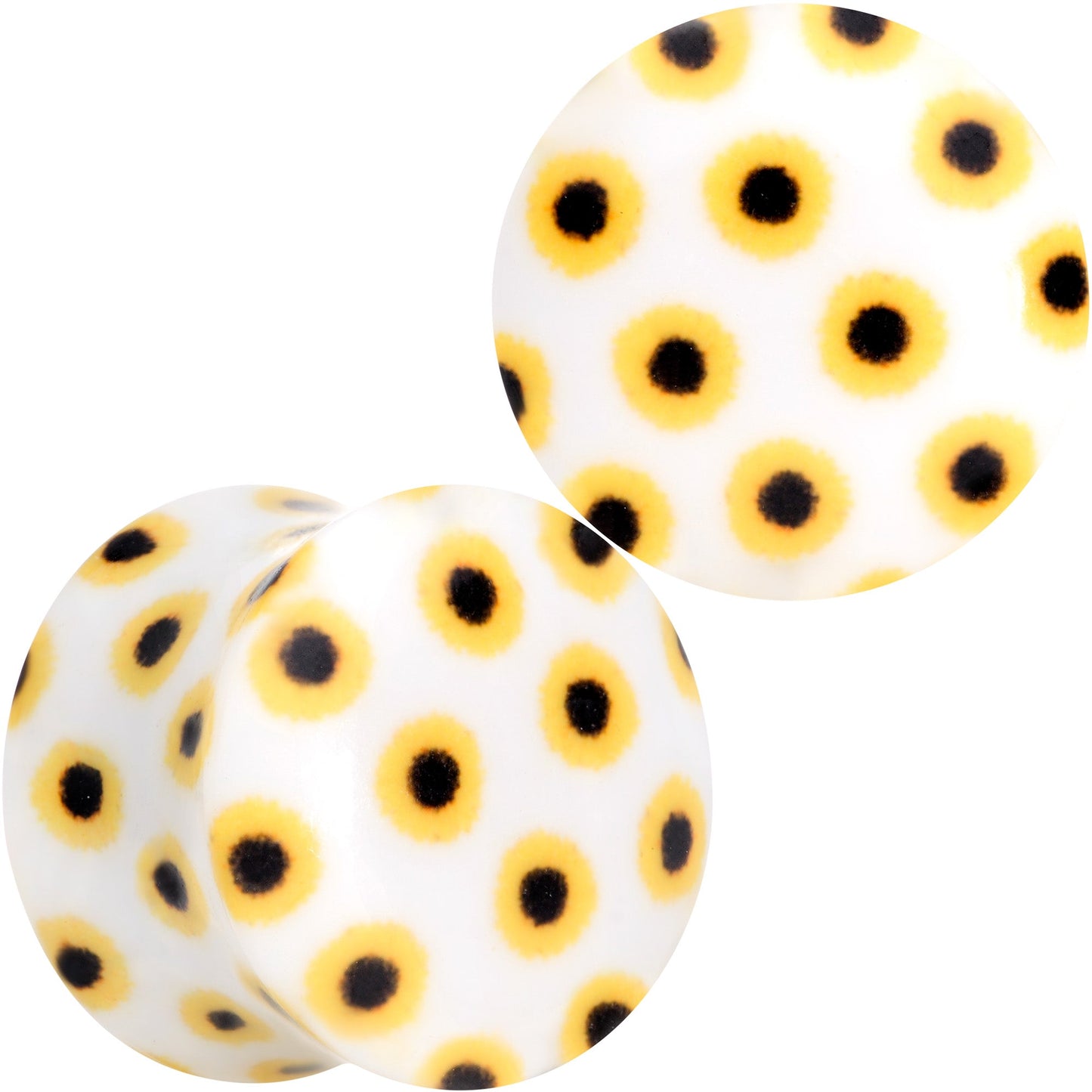 White Acrylic Scores of Sunflowers Double Flare Plug Set