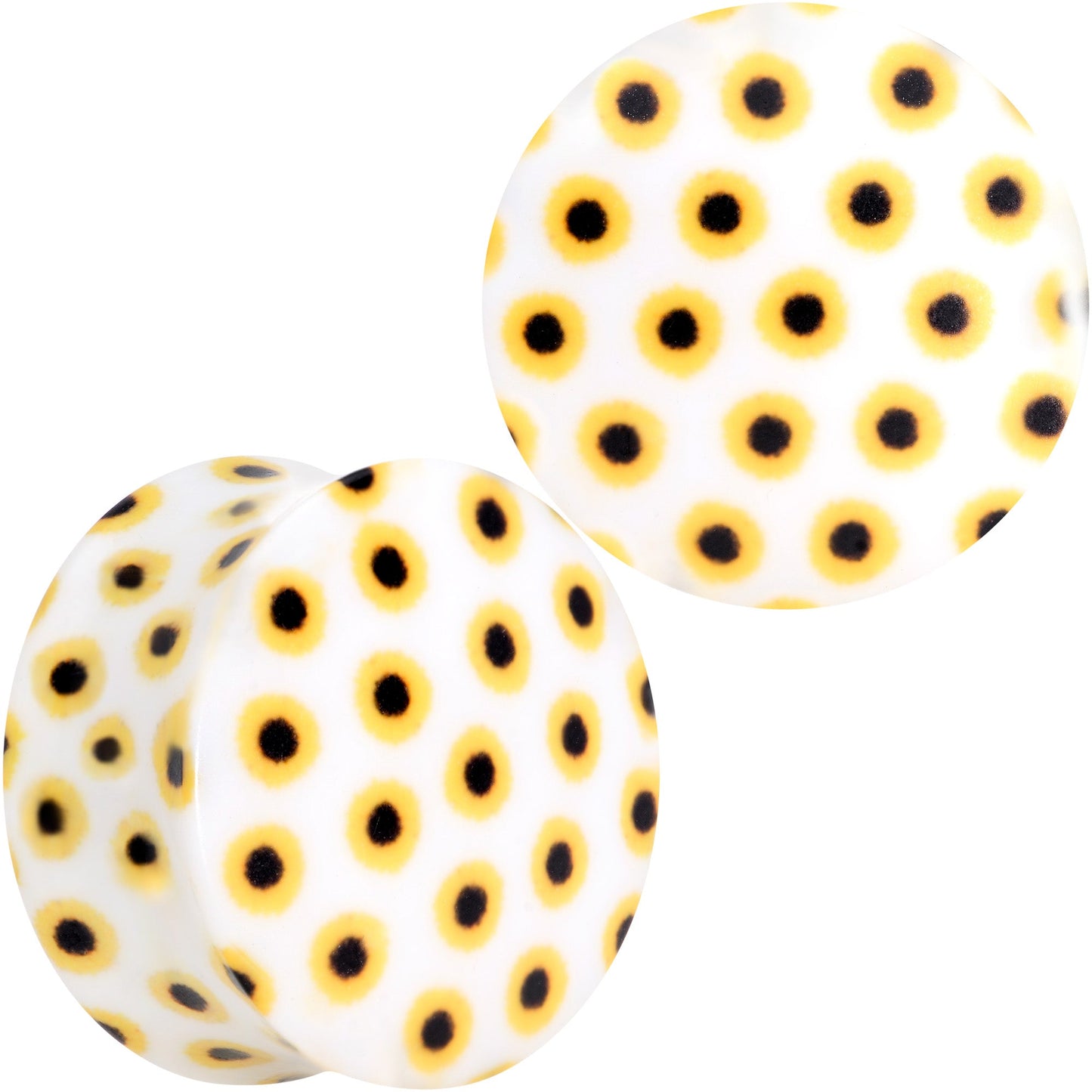 White Acrylic Scores of Sunflowers Double Flare Plug Set