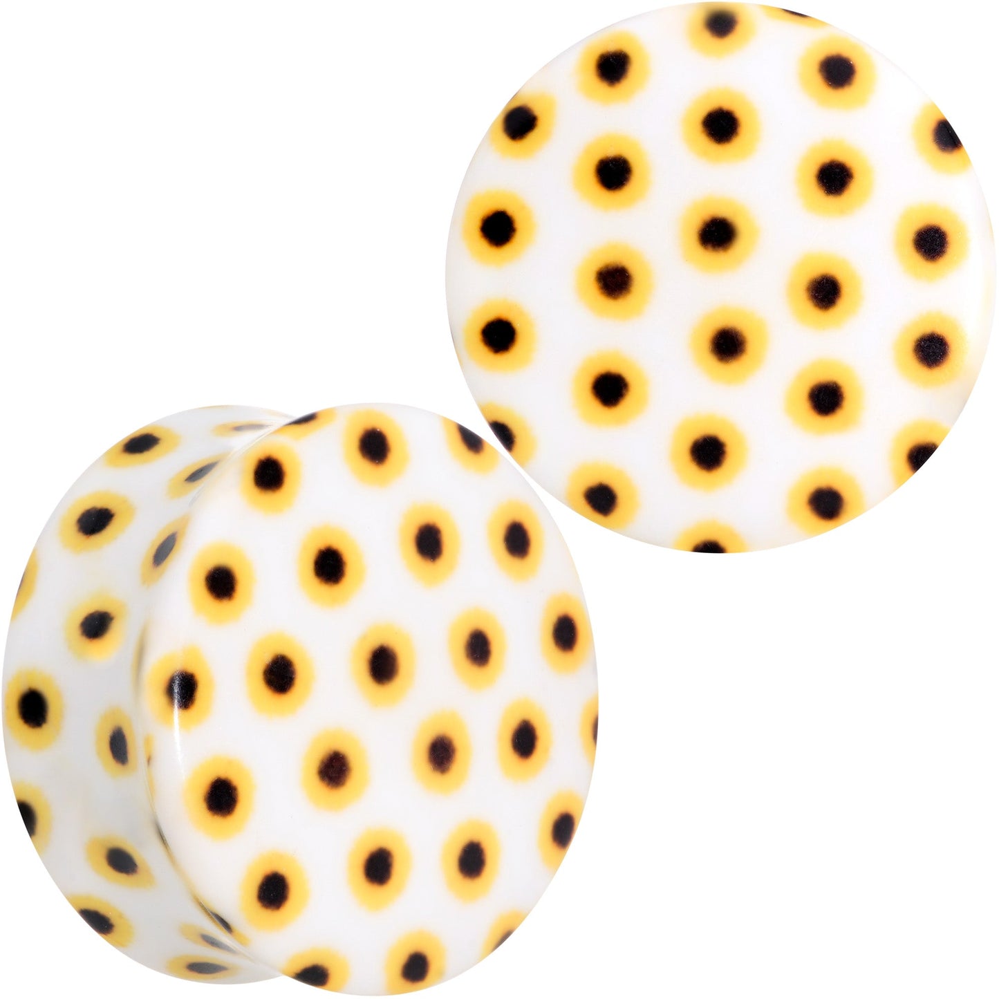 White Acrylic Scores of Sunflowers Double Flare Plug Set