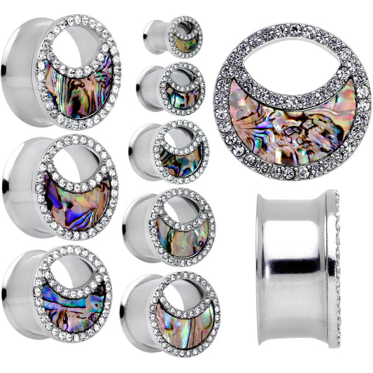 Clear Gem Iridescent Crescent Moon Tunnel Plug Set