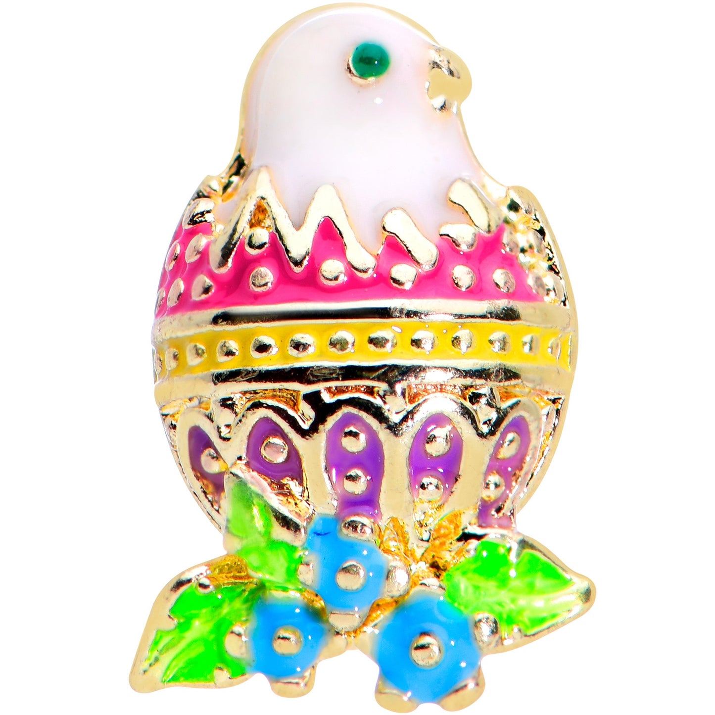 16G 1/4 Gold Tone Yellow Pink Hatched Easter Chick Tragus Earring