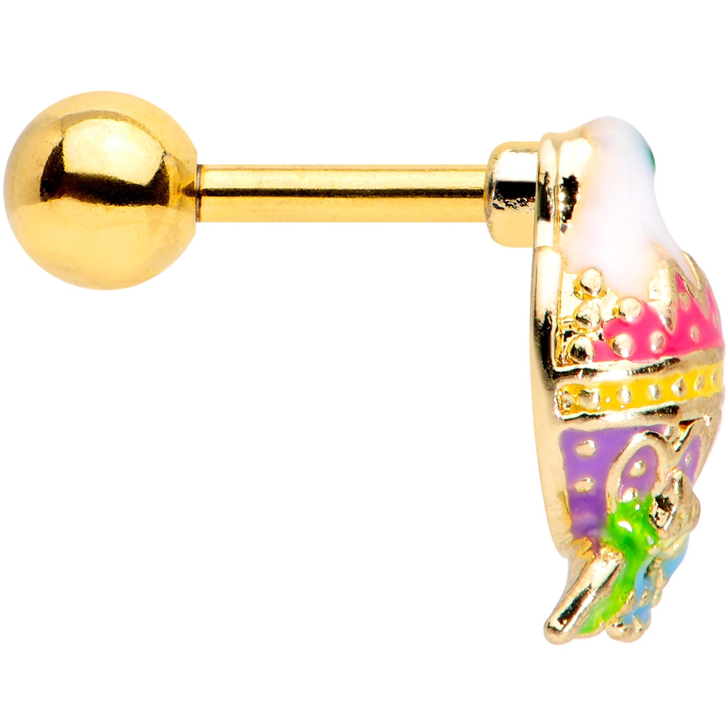 16G 1/4 Gold Tone Yellow Pink Hatched Easter Chick Tragus Earring