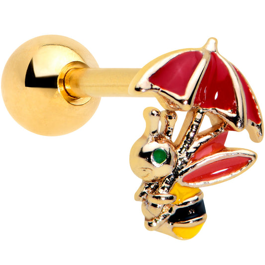 16G 1/4 Gold Tone Rainy Day Umbrella Bee Cartilage Tragus Earring