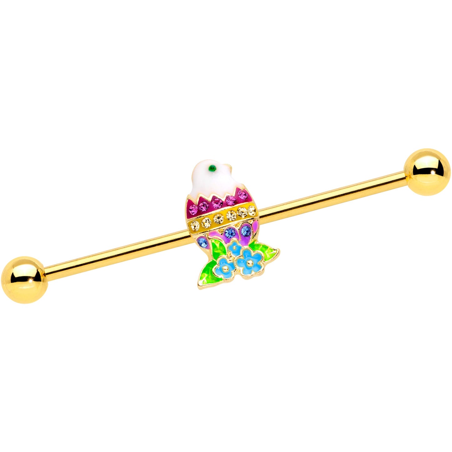 14G Gold Tone Hatched Chick Easter Egg Industrial Barbell 38mm