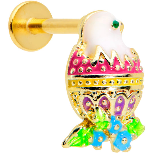 16G 5/16 Gold Tone Yellow Pink Hatched Easter Chick Labret Tragus