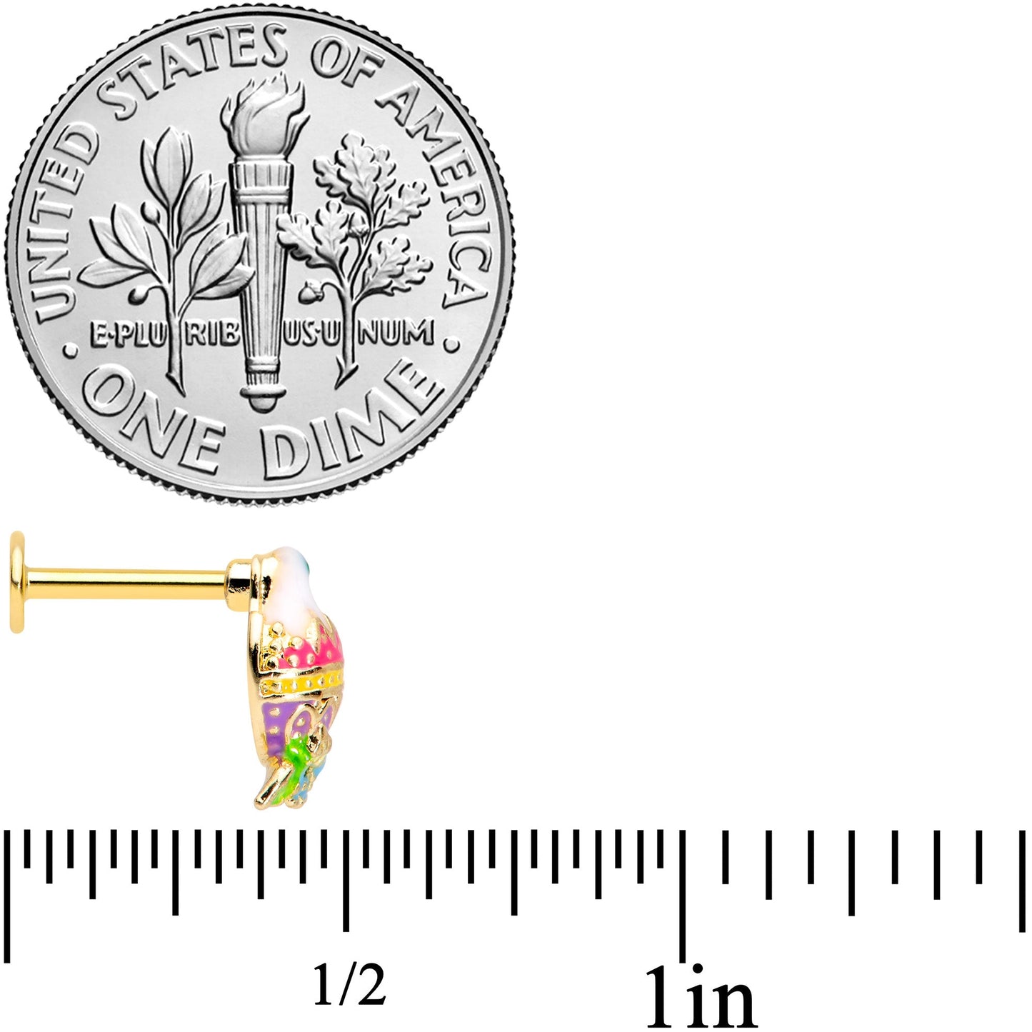 16G 5/16 Gold Tone Yellow Pink Hatched Easter Chick Labret Tragus