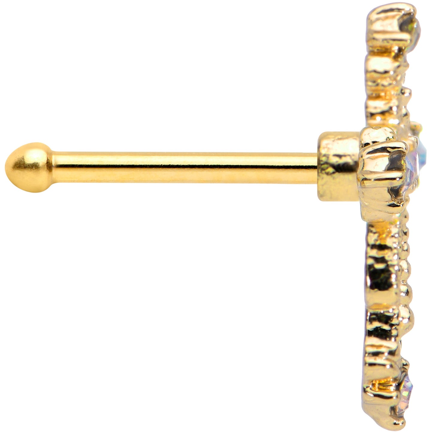 20G 1/4 Aurora CZ Gem Gold Tone Subtle Cross Nose Bone
