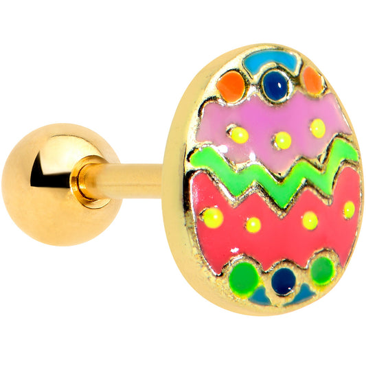 16G 1/4 Gold Tone Funky Painted Easter Egg Cartilage Tragus